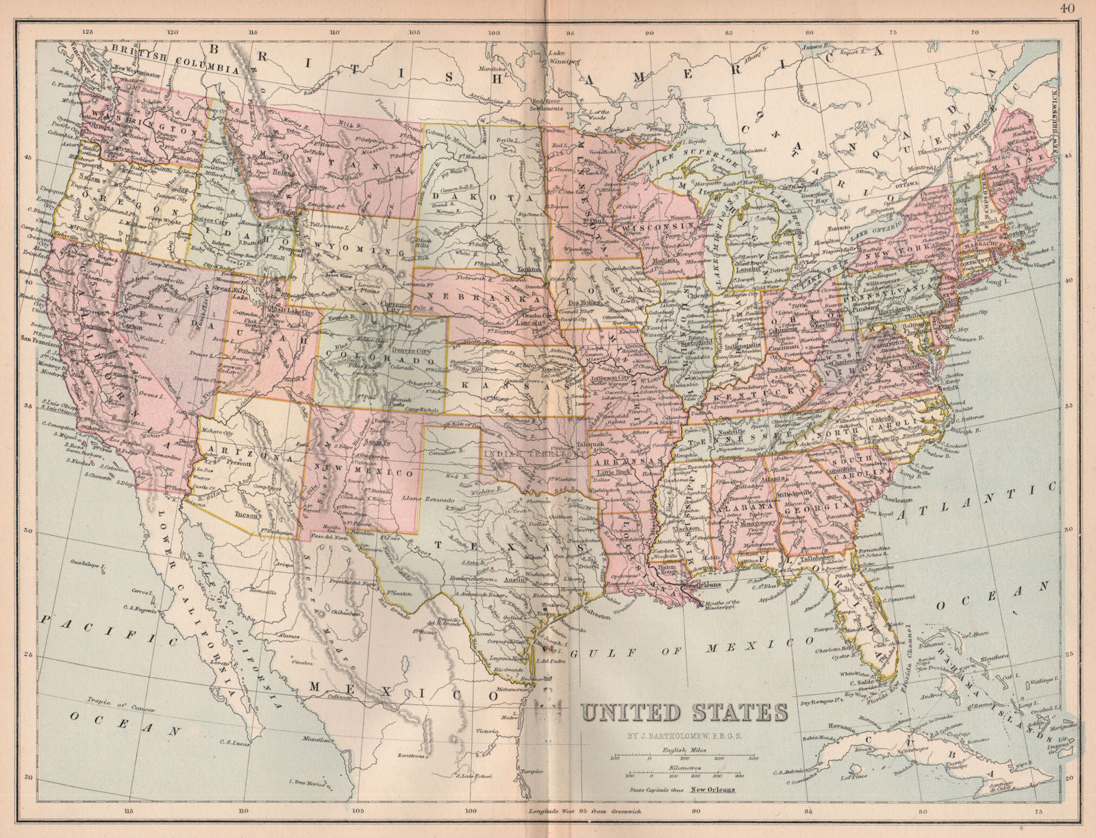USA. 'United States'. Indian territory. Combined Dakota. BARTHOLOMEW 1878 map